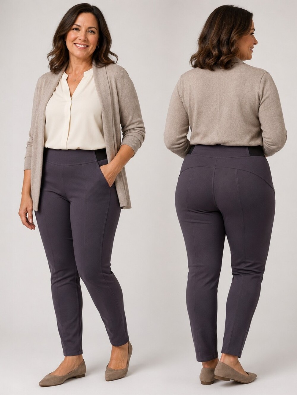 Simply Vera Vera Wang PXS Short Skinny Pull-On Pants Charcoal Stretch Contempora